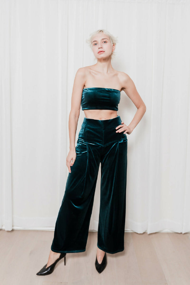Tube Top With Origami Soft Velvet Trousers