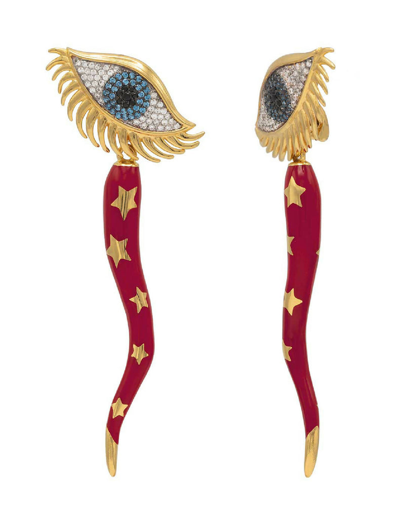 Cornicello Evil Eye Earrings - Red Enamel