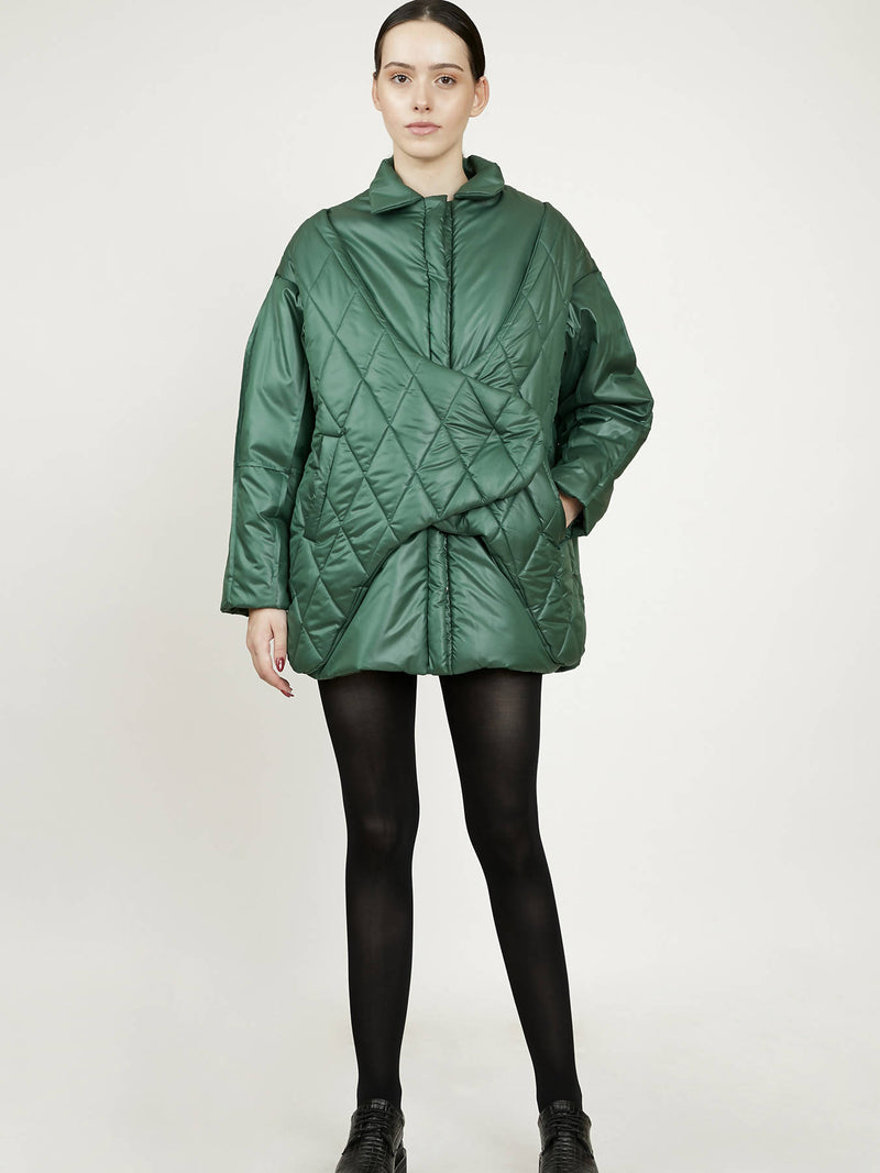 Green Stitched Puffer Jacket