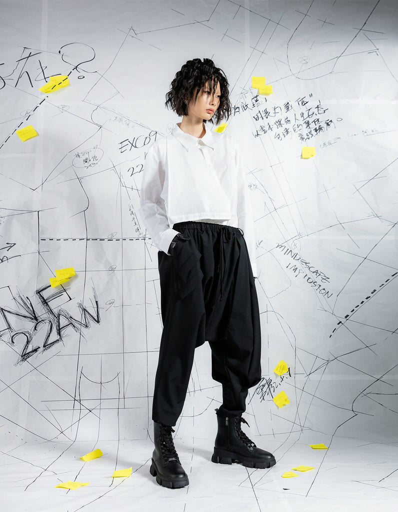 Deconstructed Box Pleat Low-Crotch Trousers