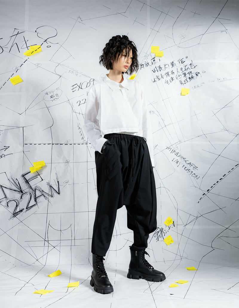 Deconstructed Box Pleat Low-Crotch Trousers
