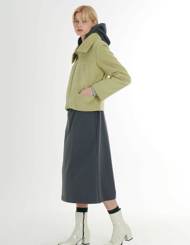 High-Neck Wool Crop Jacket