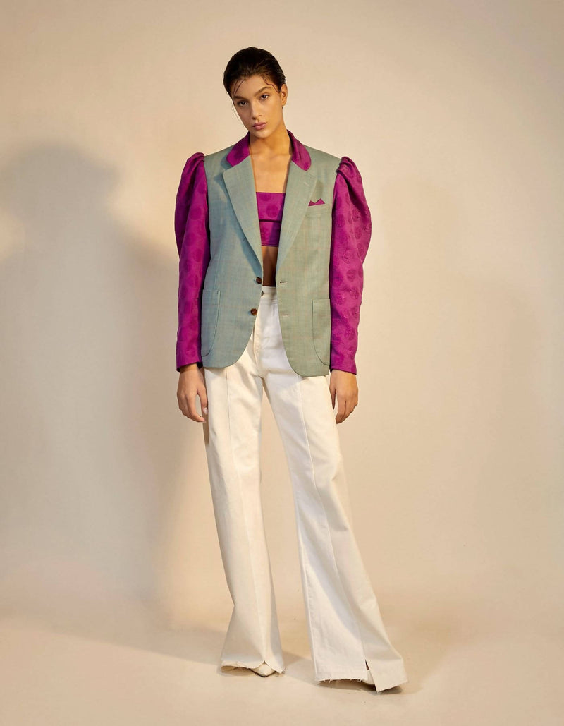 Upcycled puff sleeve blazer