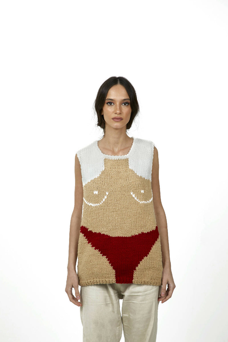 Nude hand knit vest