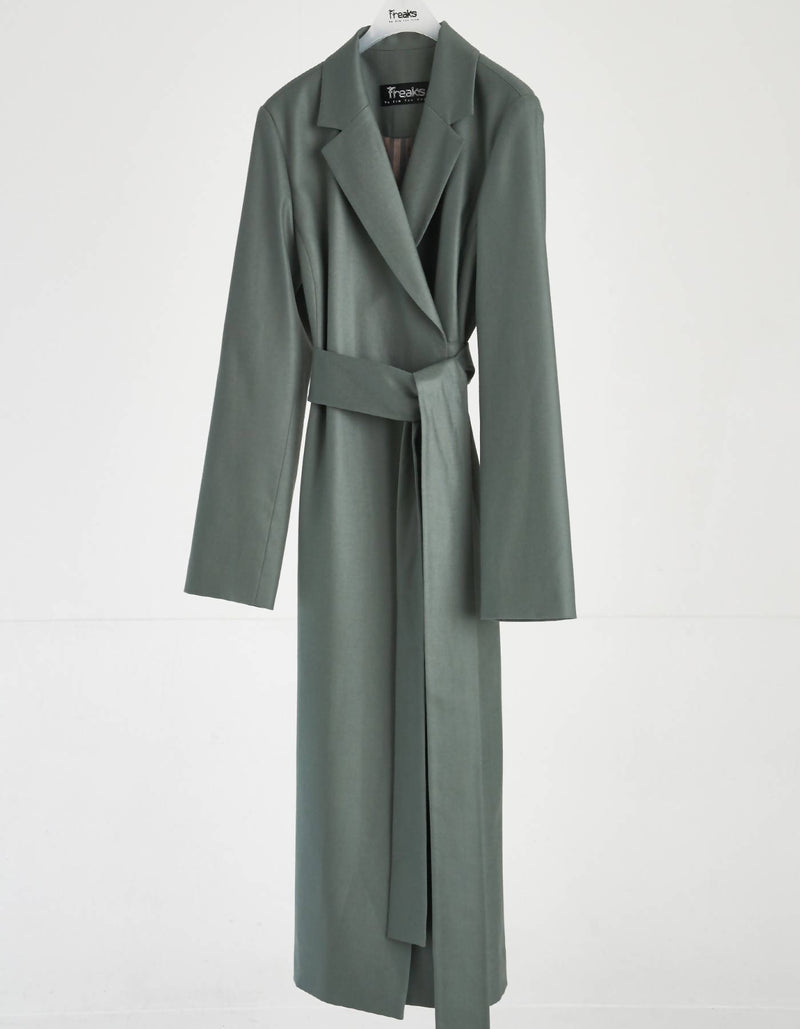 Notched Lapel Wool Wrap Dress
