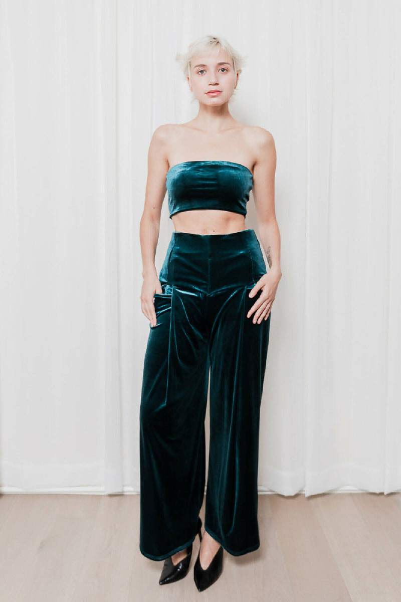 Tube Top With Origami Soft Velvet Trousers