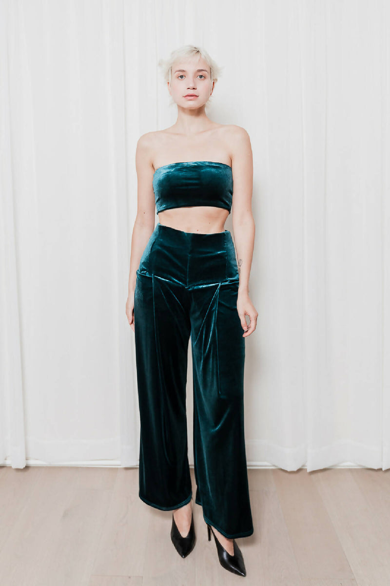 Tube Top With Origami Soft Velvet Trousers