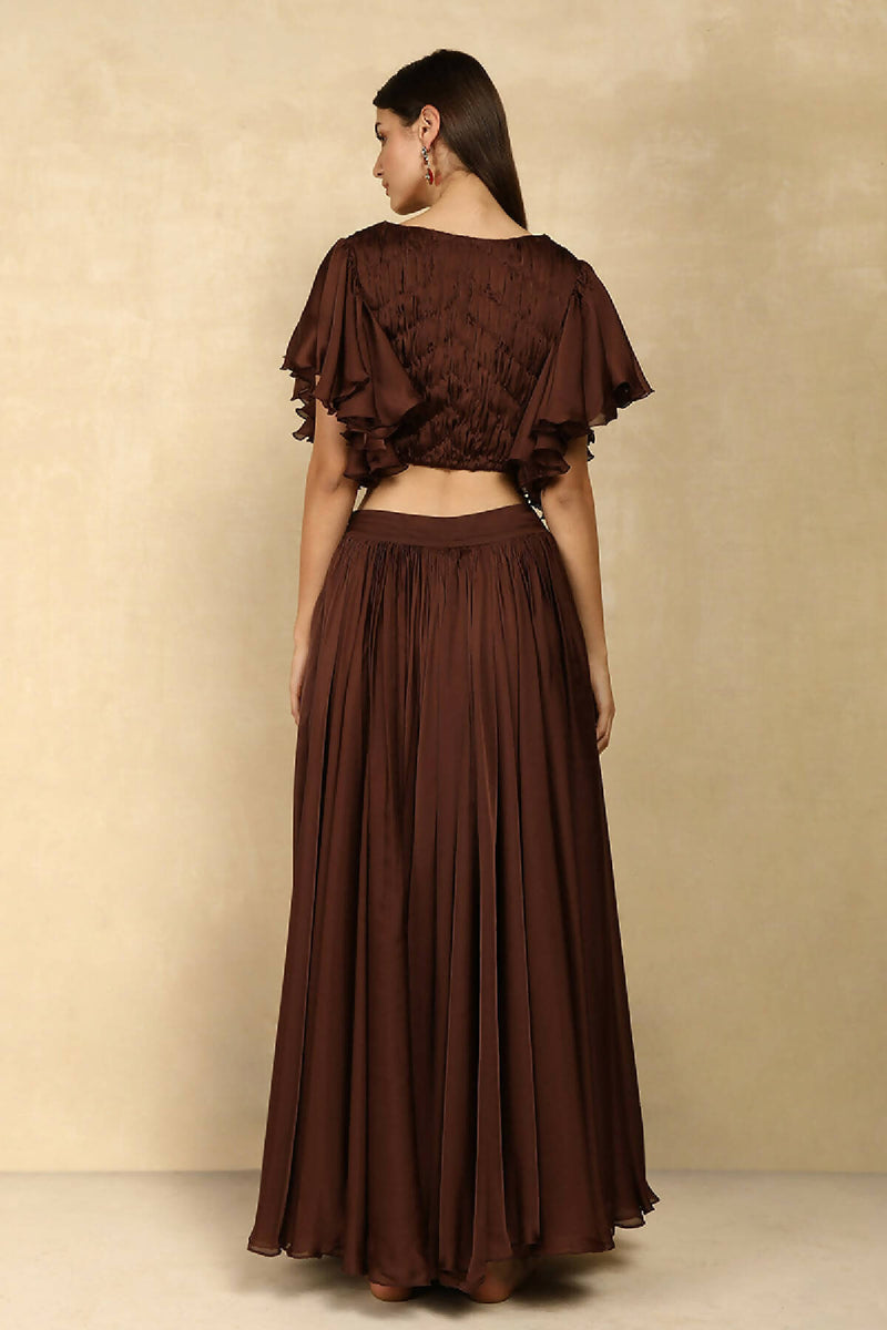 CHIFFON RUCHED BLOUSE WITH CHIFFON FLARED SKIRT