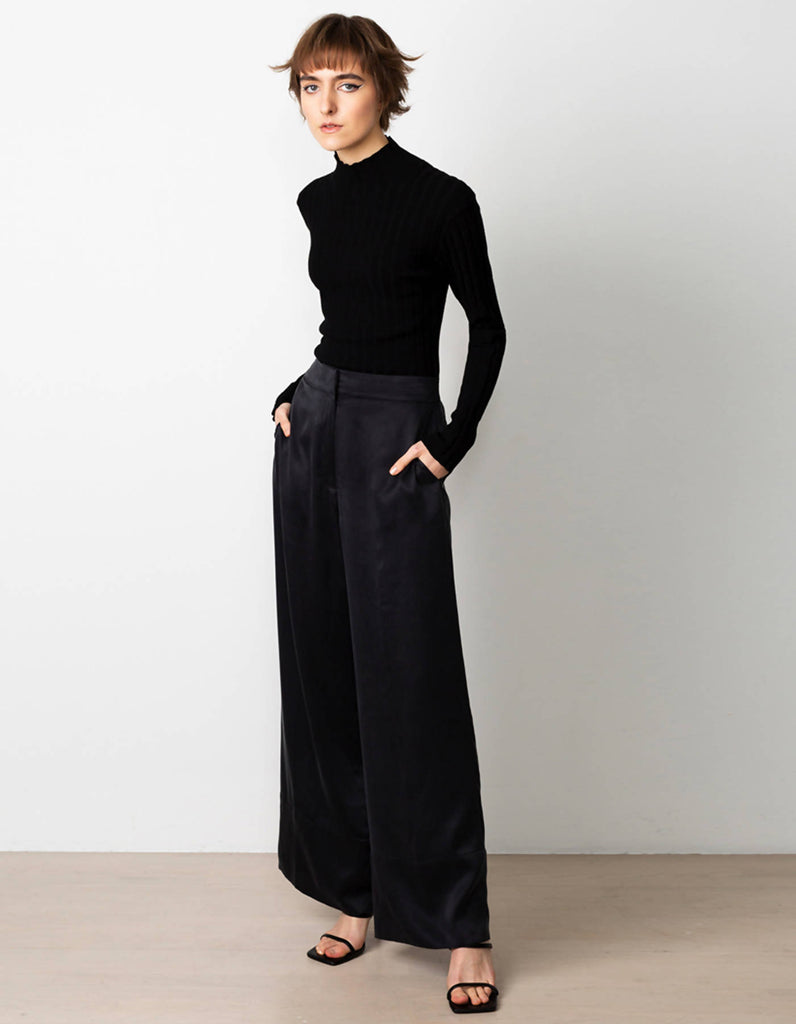 Freedom Long Silk Black Trousers