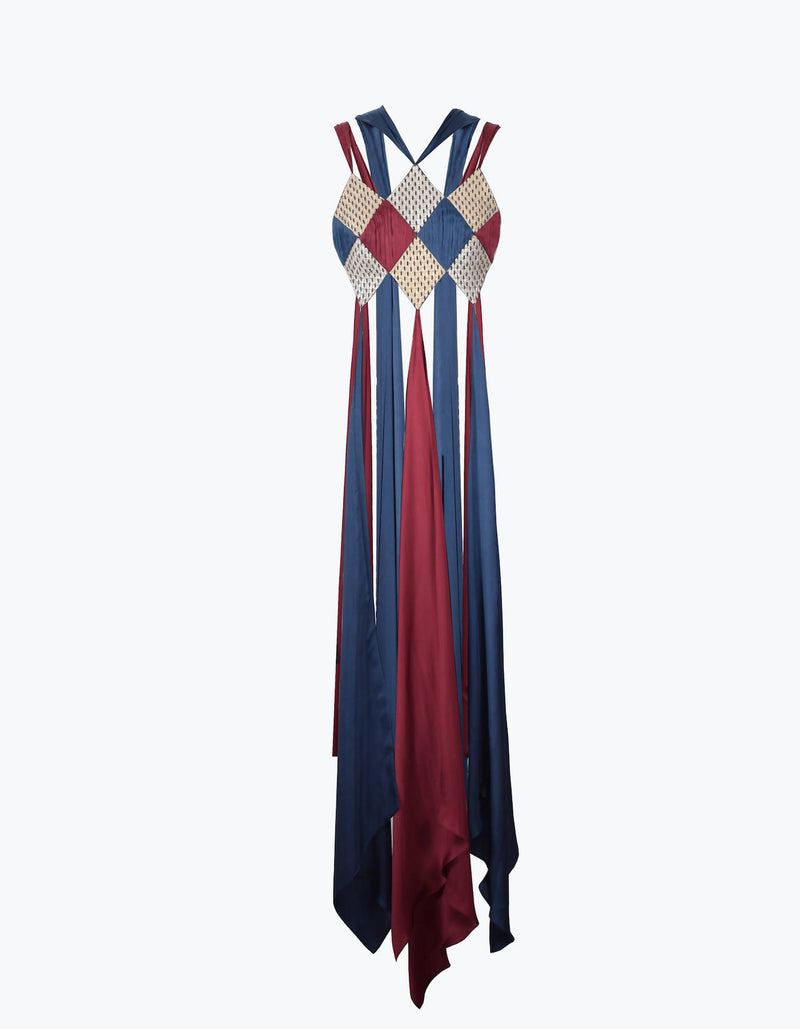 Silk-Raffia Diamond Panelled Bustier