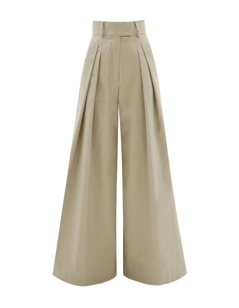 Beige Pleated Palazzo