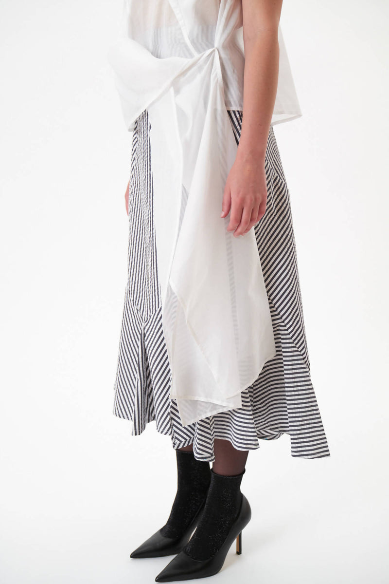Cotton Stripe Eight-Gore Fish Tail Skirt